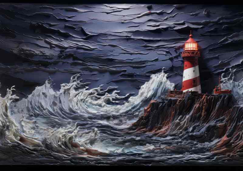A Lighthouse painting style dark skies