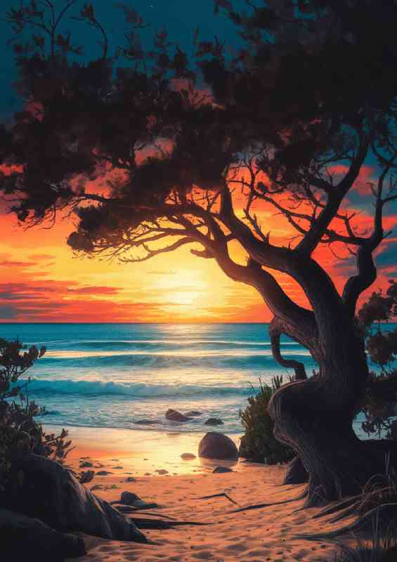 Breathtaking sunset over a serene beach the sun