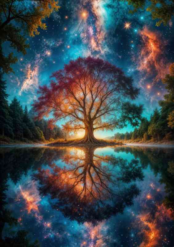 Dreamy majestic tree with waater reflection