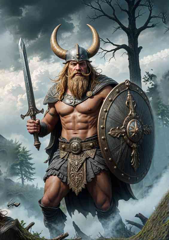 The Viking in the woods on the hunt