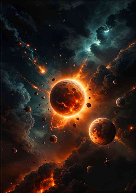 Firery planet surrounded by small planets
