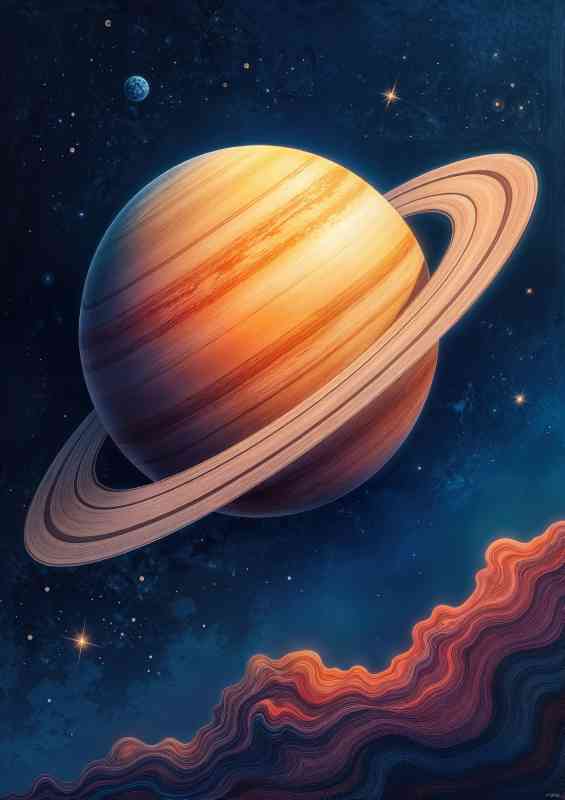 Saturn planet with flowing lines