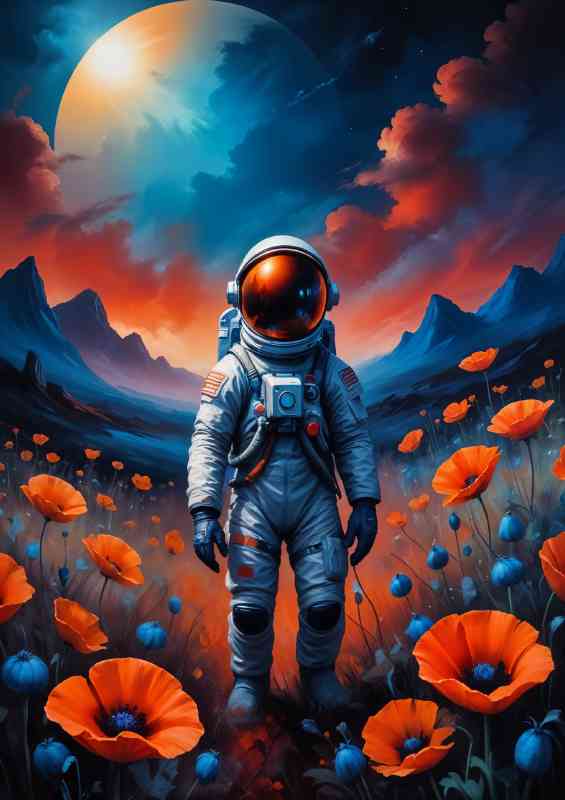 Space man in a poppy field