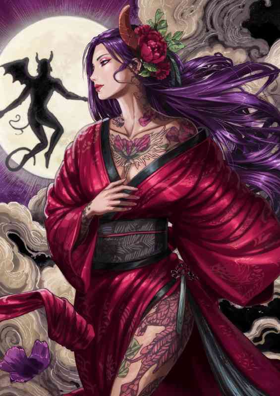 Woman with long flowing purple hair