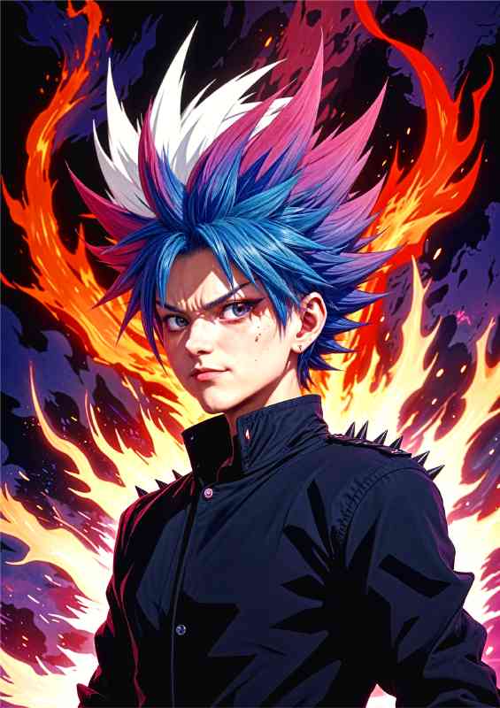 Anime satoru gojo with spiky white and blue hair