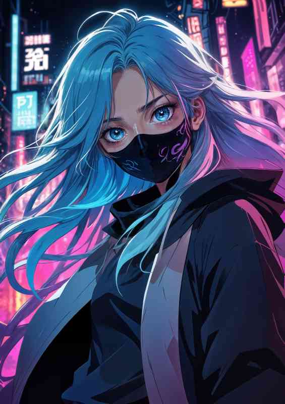 Clolorful cyberpunk animae girl in city