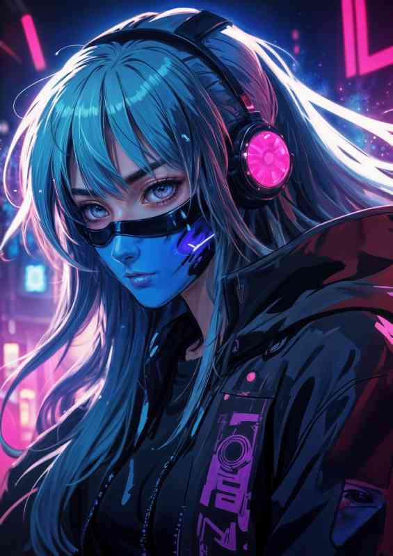 Cyberpunk animae girl in gaming mode