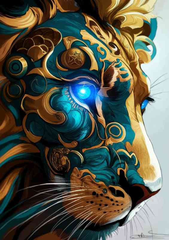 Majestic lion s face intricately adorned
