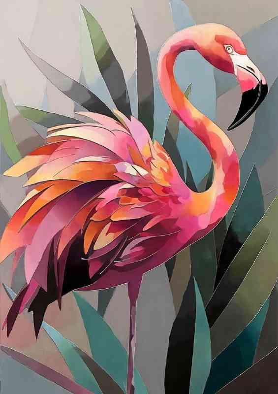 Representation of a flaming flamingo