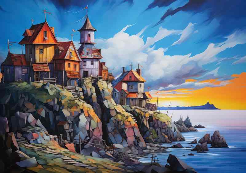 the little habour with the village houses by the sea