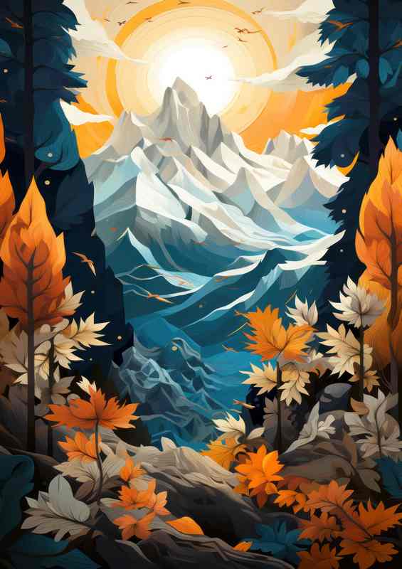 The Mountain range with autumn leaves