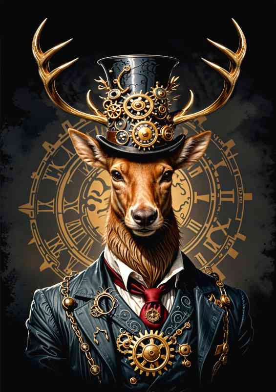 Steampunk stag with surreal attire