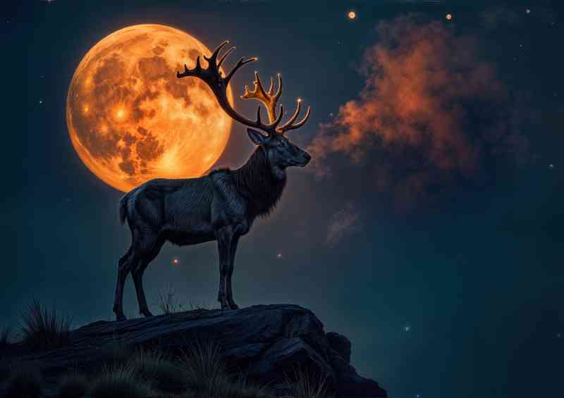 Large male deer with smoky glowing antlers