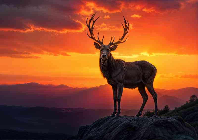 Male deer in glowing sunset