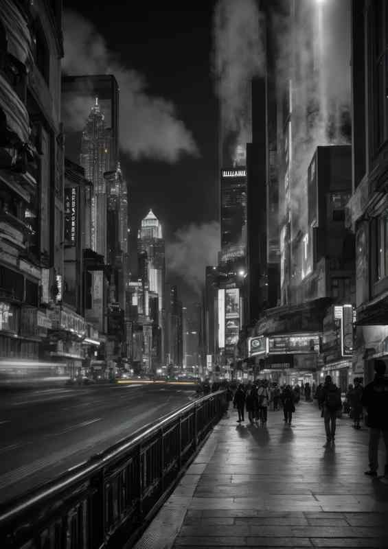 At night in the city black and white