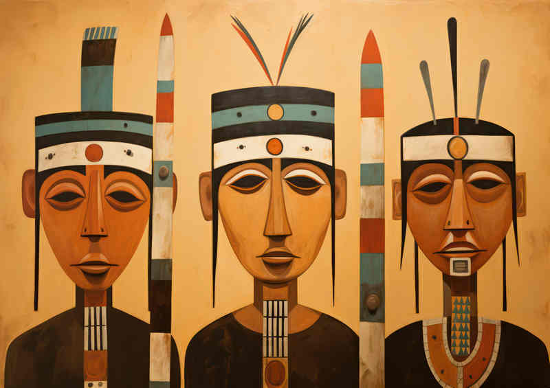 Three Men Painted style Native American