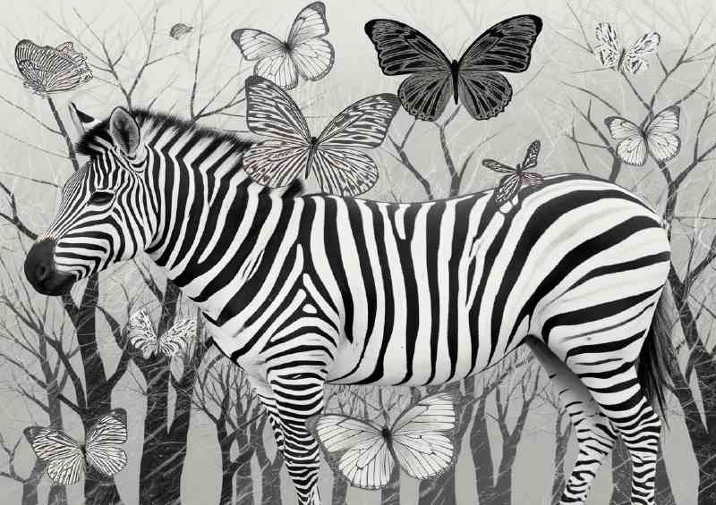 Zebra standing amidst a backdrop of barren trees