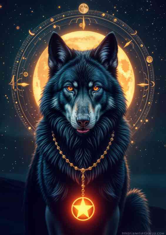 Bkack wolf head with orange eyes