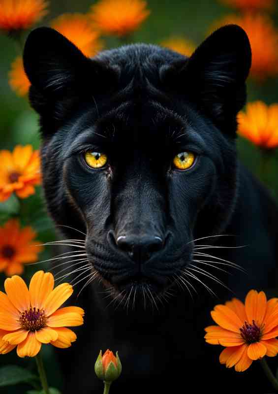 Black panther with piercing yellow eyes
