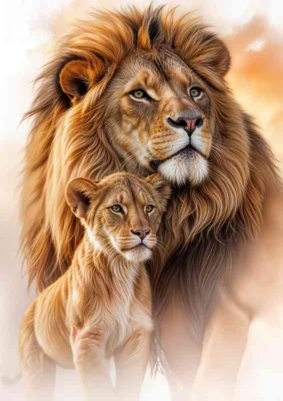 Close up lion and cub in the savanna