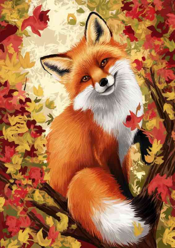 Colorful depiction of a fox amidst a forest
