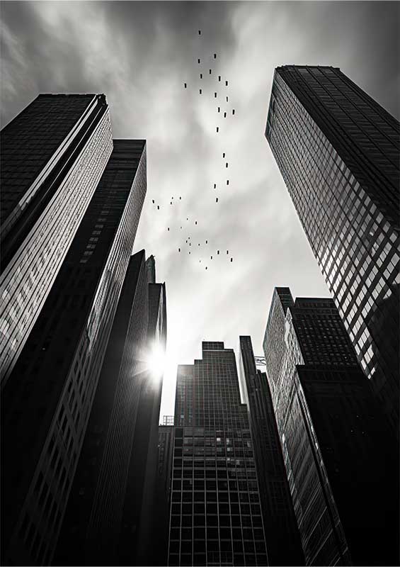 Flying over new york skyscrappers