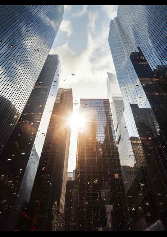 New York Skyscrapers with sun
