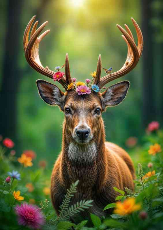 Deer with antlers in the spring time