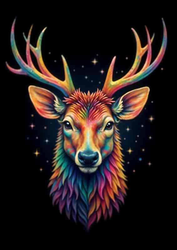Deer with vibrant rainbow colored antlers