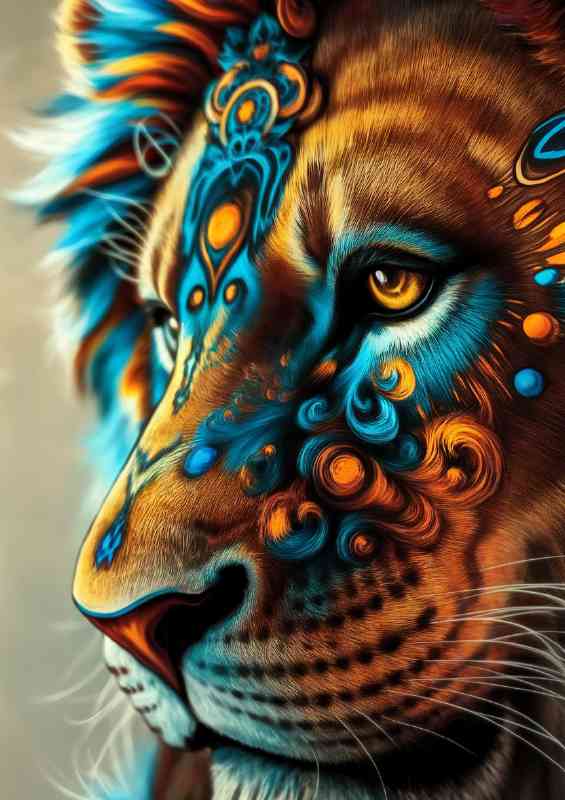 Detailed and vibrant depiction of a lions head