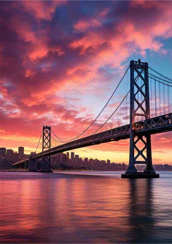 Bay Bridge water reflection sun setting