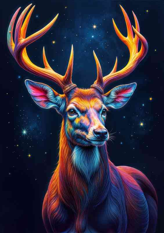 Majestic colourful stag at night