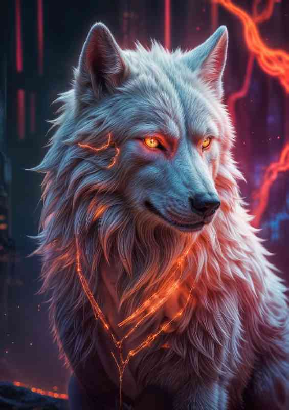 Majestic white wolf with flowing fur