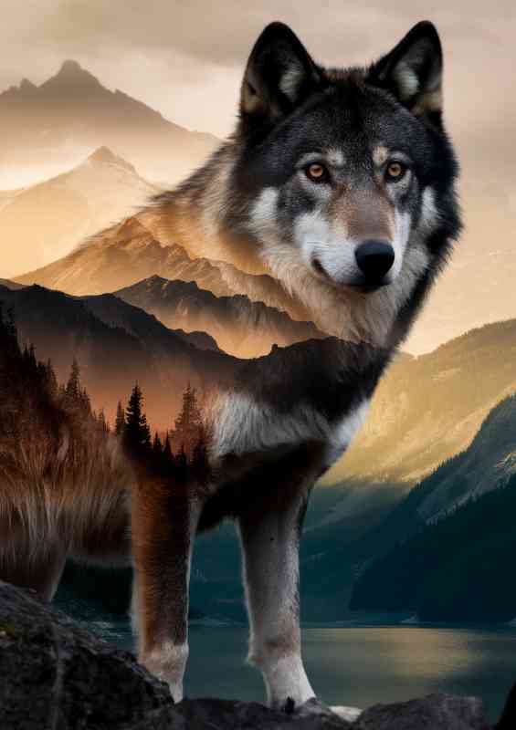 Majestic wolf with piercing amber eyes set