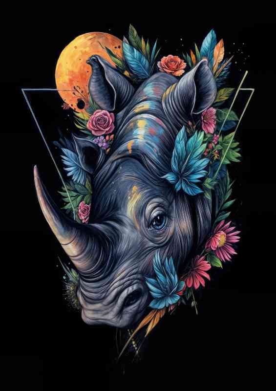 Rhinoceros colourful with flowers