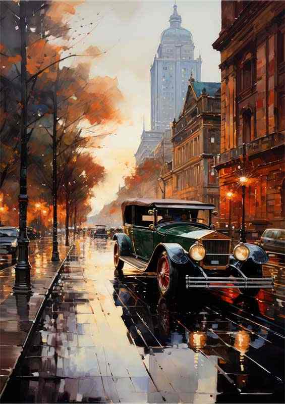 New York painted effect street scene with old car