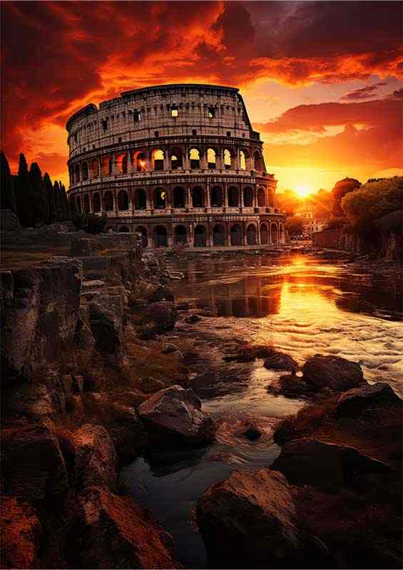 Rome Collosium destruction morning sun breaking