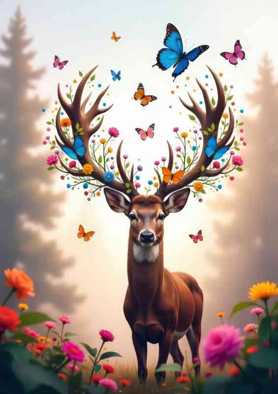 Wild flowers and standing stag butterfiles