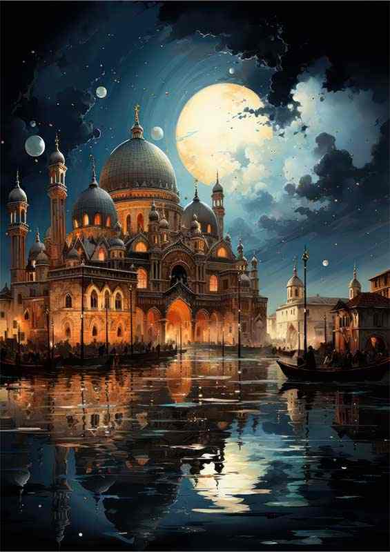 Venice A view from the water with the moon reflecting