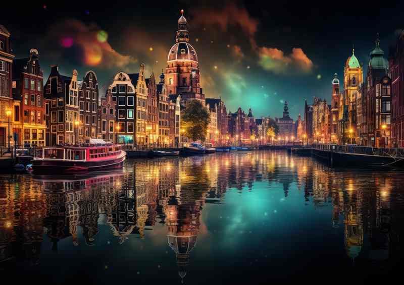Amsterdam Night Canal Skyline