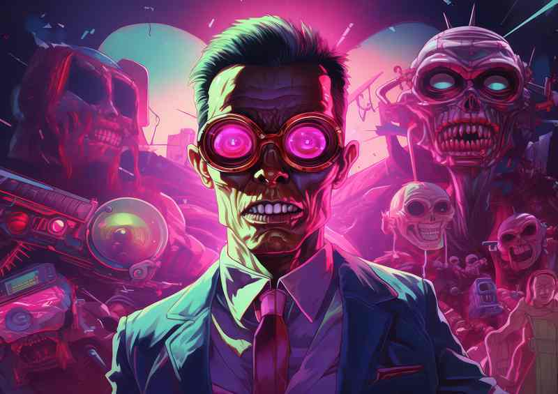 Horror film poster pink skulls with glasses