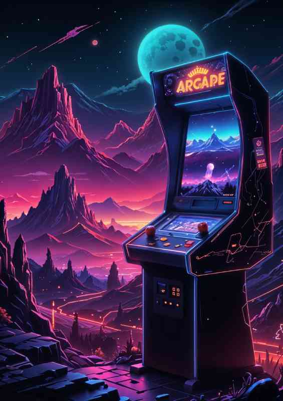 Retro arcade game machine neon lit