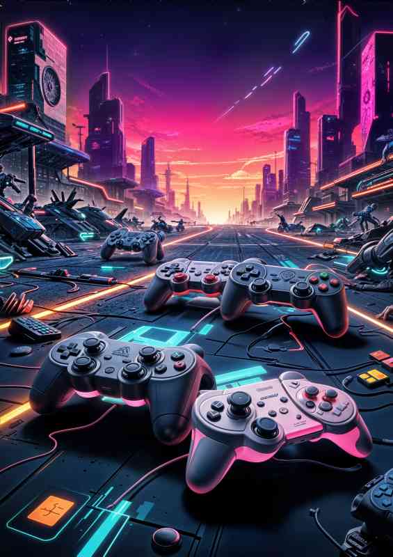 Retro game controllers walk to the final destiny