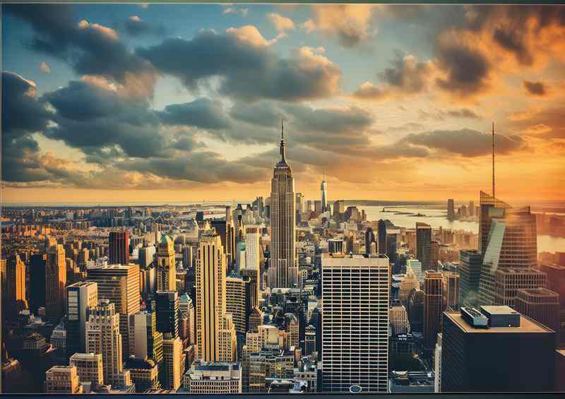 New York City skyline at sunset