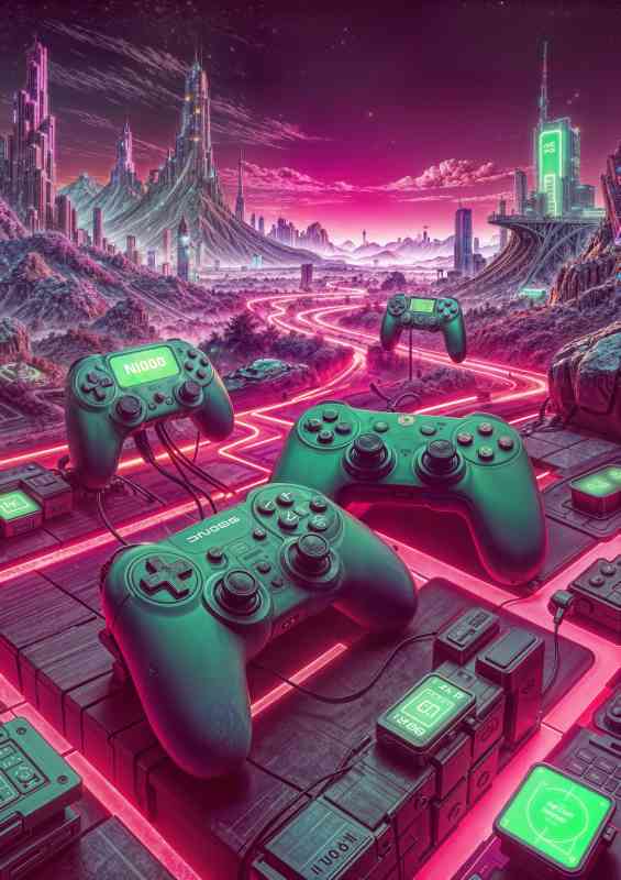 Retro old graveyaard controllers neon