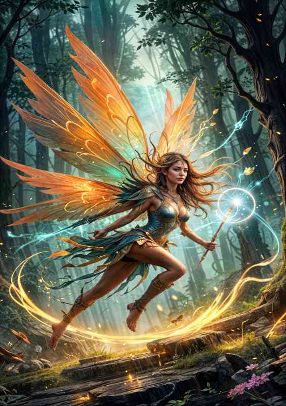 Female fairy warrior magical with large colorful wings.jpeg