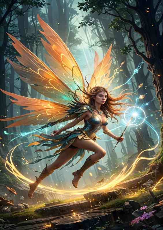 Female fairy warrior magical with large colorful wings.jpg