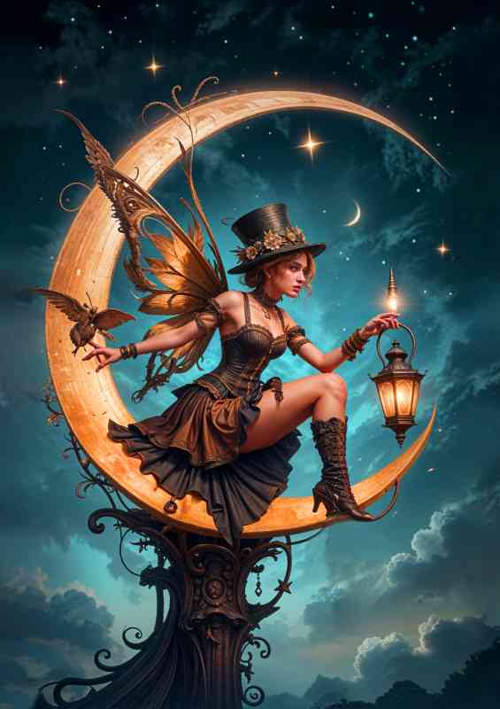 Streampunk fairy on the moon