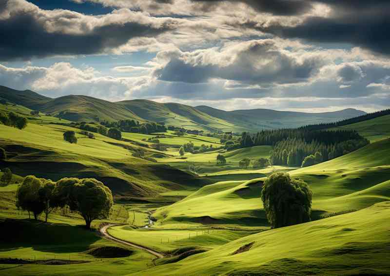 A Landscape view of the fields and mountains