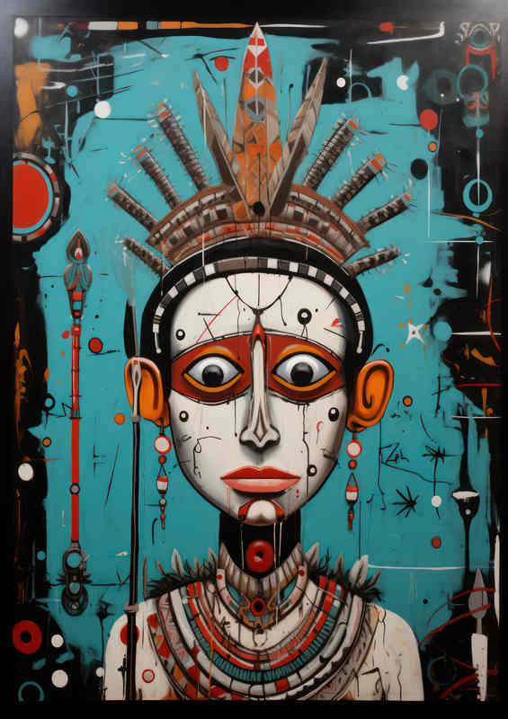 A abstract Indian Mans Face light blues background